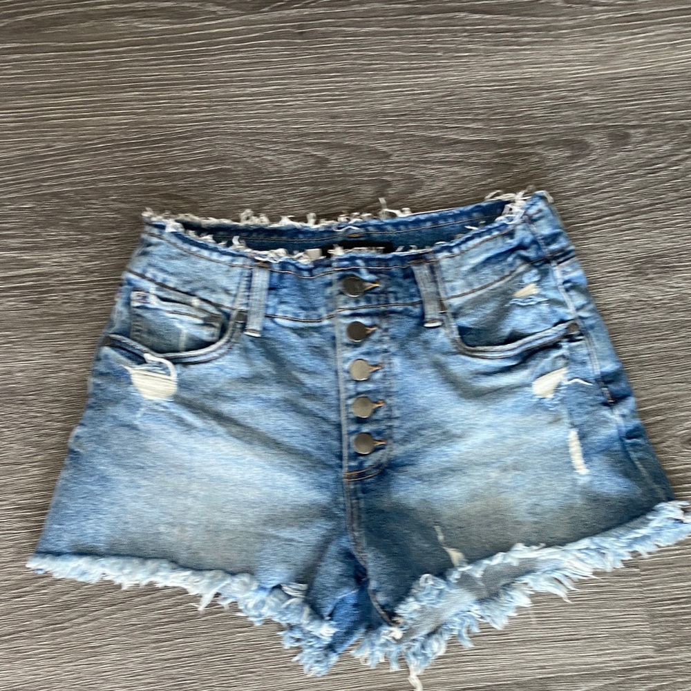 Kut from the Kloth Frayed Hem Blue Jean Shorts